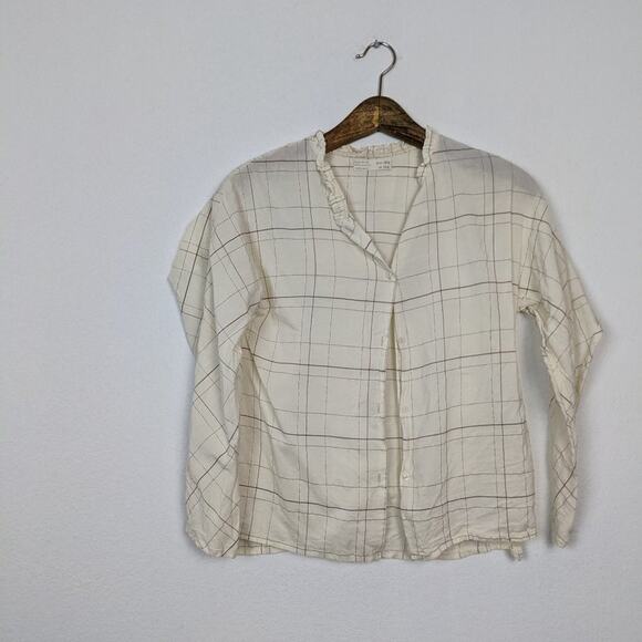 Zara Girls Cream Long Sleeve Ruffle Trim Button Down Shirt Size 14 - Picture 3 of 5
